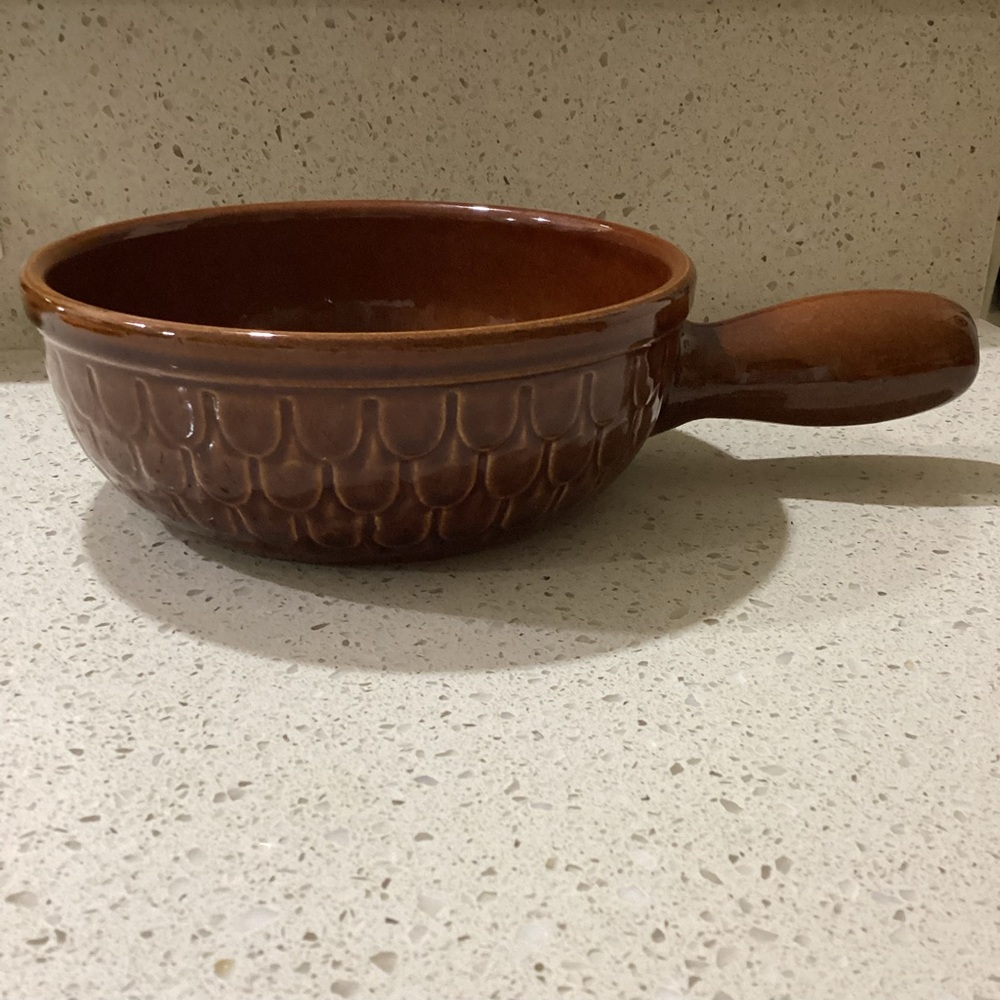 Vintage LANDERT #22 Fondue Pot Serveware Glazed Swiss Stoneware 8.5” Mid Century